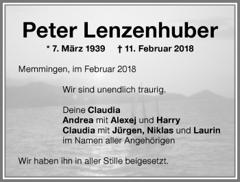 Traueranzeige von Peter Lenzenhuber von Memminger Zeitung