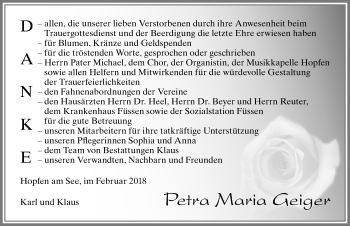 Traueranzeige von Petra Maria Geiger von Allgäuer Zeitung, Füssen