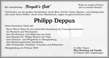 Traueranzeige von Philipp Deppus von Allgäuer Zeitung, Marktoberdorf