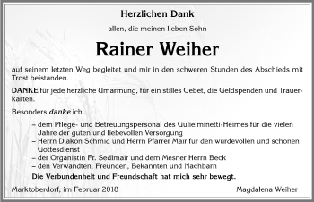 Traueranzeige von Rainer Weiher von Allgäuer Zeitung, Marktoberdorf