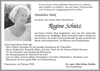 Traueranzeige von Regine Schütz von Allgäuer Zeitung, Füssen