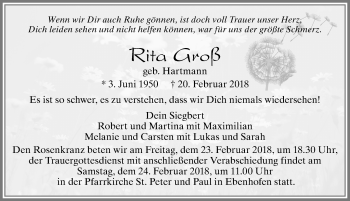 Traueranzeige von Rita Groß von Allgäuer Zeitung