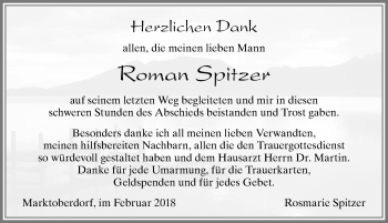 Traueranzeige von Roman Spitzer von Allgäuer Zeitung, Marktoberdorf