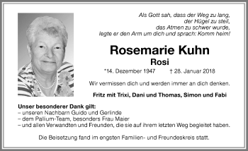 Traueranzeige von Rosemarie Kuhn von Memminger Zeitung