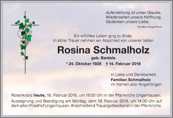 Traueranzeige von Rosina Schmalholz von Memminger Zeitung