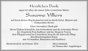 Traueranzeige von Susanne Villiers von Allgäuer Zeitung, Marktoberdorf