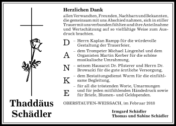Traueranzeige von Thaddäus Schädler von Allgäuer Anzeigeblatt