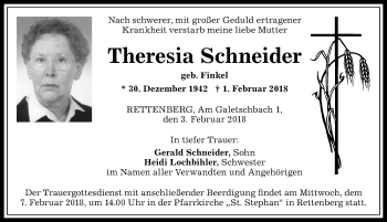 Traueranzeige von Theresia Schneider von Allgäuer Anzeigeblatt