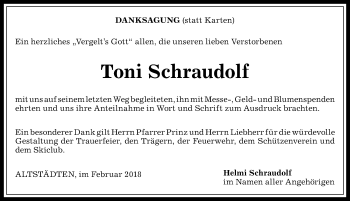 Traueranzeige von Toni Schraudolf von Allgäuer Anzeigeblatt