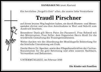 Traueranzeige von Traudl Pirschner von Allgäuer Anzeigeblatt