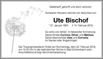 Traueranzeige von Ute Bischof von Memminger Zeitung