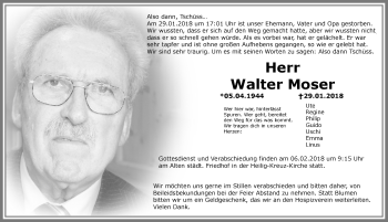 Traueranzeige von Walter Moser von Allgäuer Zeitung, Kaufbeuren/Buchloe