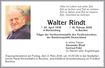 Traueranzeige von Walter Rindt von Allgäuer Zeitung