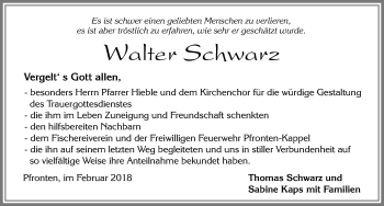 Traueranzeige von Walter Schwarz von Allgäuer Zeitung, Füssen