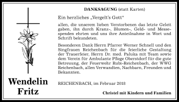 Traueranzeige von Wendelin Fritz von Allgäuer Anzeigeblatt