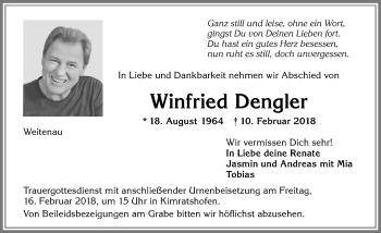 Traueranzeige von Winfried Dengler von Allgäuer Zeitung,Kempten