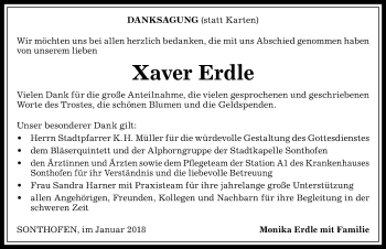 Traueranzeige von Xaver Erdle von Allgäuer Anzeigeblatt