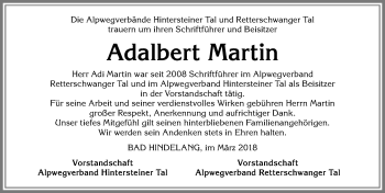Traueranzeige von Adalbert Martin von Allgäuer Anzeigeblatt