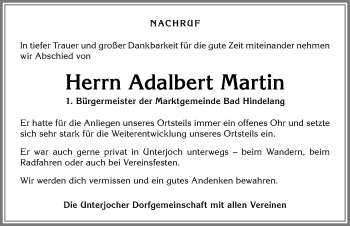 Traueranzeige von Adalbert Martin von Allgäuer Anzeigeblatt