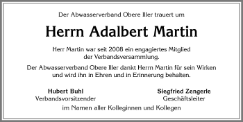 Traueranzeige von Adalbert Martin von Allgäuer Anzeigeblatt