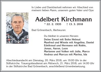 Traueranzeige von Adelbert Kirchmann von Allgäuer Zeitung