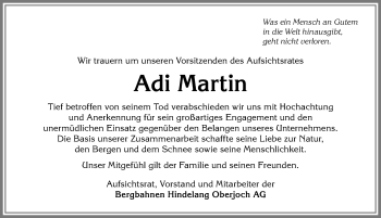 Traueranzeige von Adi Martin von Allgäuer Anzeigeblatt