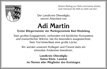 Traueranzeige von Adi Martin von Allgäuer Zeitung