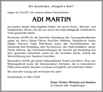 Traueranzeige von Adi Martin von Allgäuer Anzeigeblatt