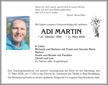 Traueranzeige von Adi Martin von Allgäuer Anzeigeblatt