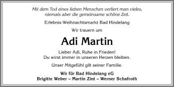 Traueranzeige von Adi Martin von Allgäuer Anzeigeblatt