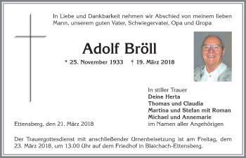 Traueranzeige von Adolf Bröll von Allgäuer Anzeigeblatt