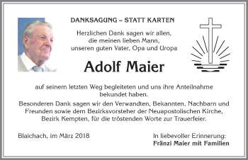 Traueranzeige von Adolf Maier von Allgäuer Anzeigeblatt