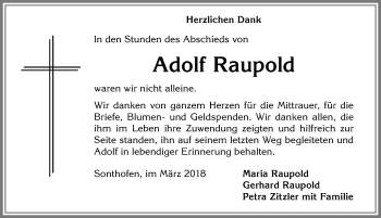 Traueranzeige von Adolf Raupold von Allgäuer Anzeigeblatt
