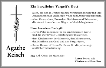 Traueranzeige von Agathe Reisch von Memminger Zeitung
