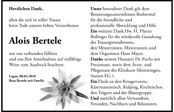 Traueranzeige von Alois Bertele von Memminger Zeitung