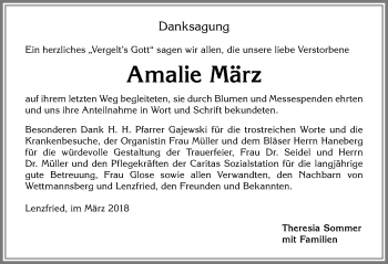 Traueranzeige von Amalie März von Allgäuer Zeitung,Kempten