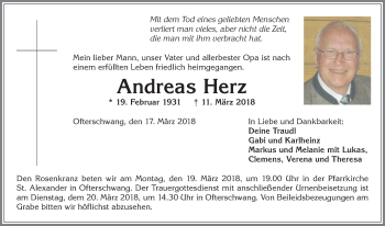 Traueranzeige von Andreas Herz von Allgäuer Anzeigeblatt