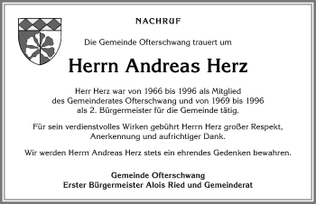 Traueranzeige von Andreas Herz von Allgäuer Anzeigeblatt