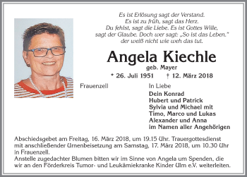 Traueranzeige von Angela Kiechle von Allgäuer Zeitung,Kempten