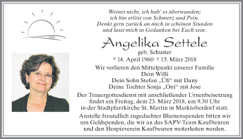 Traueranzeige von Angelika Settele von Allgäuer Zeitung, Marktoberdorf