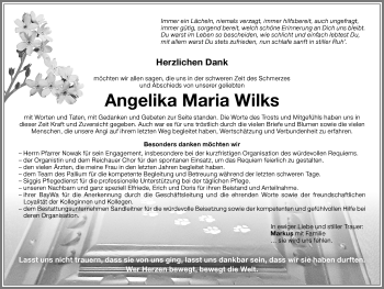 Traueranzeige von Angelika Maria Wilks von Memminger Zeitung