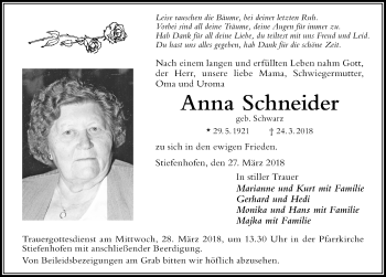 Traueranzeige von Anna Schneider von Der Westallgäuer