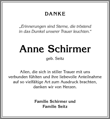 Traueranzeige von Anne Schirmer von Allgäuer Zeitung