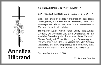 Traueranzeige von Annelies Hilbrand von Allgäuer Anzeigeblatt