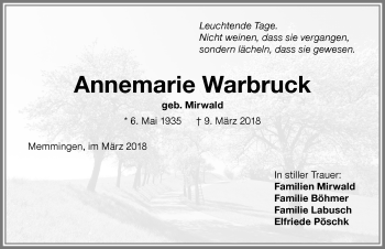 Traueranzeige von Annemarie Warbruck von Memminger Zeitung