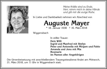 Traueranzeige von Auguste Mayer von Allgäuer Zeitung,Kempten