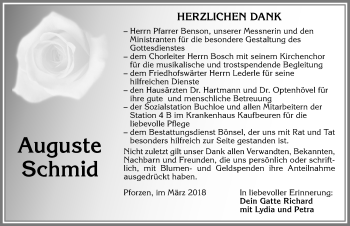 Traueranzeige von Auguste Schmid von Allgäuer Zeitung, Kaufbeuren/Buchloe
