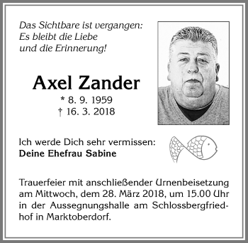 Traueranzeige von Axel Zander von Allgäuer Zeitung, Marktoberdorf