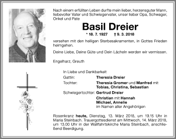 Traueranzeige von Basil Dreier von Memminger Zeitung