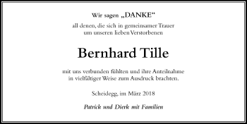 Traueranzeige von Bernhard Tille von Der Westallgäuer